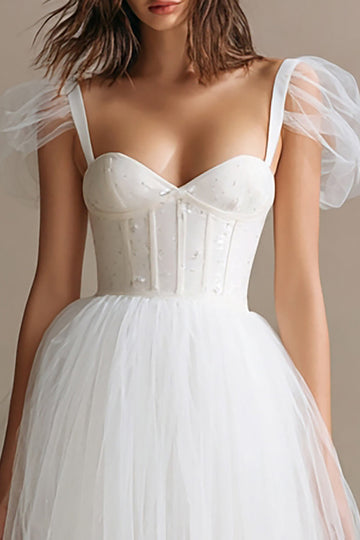 White Corset A Line Tulle Wedding Reception Dress